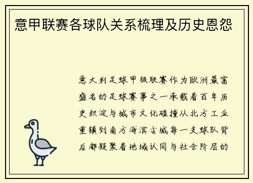 意甲联赛各球队关系梳理及历史恩怨